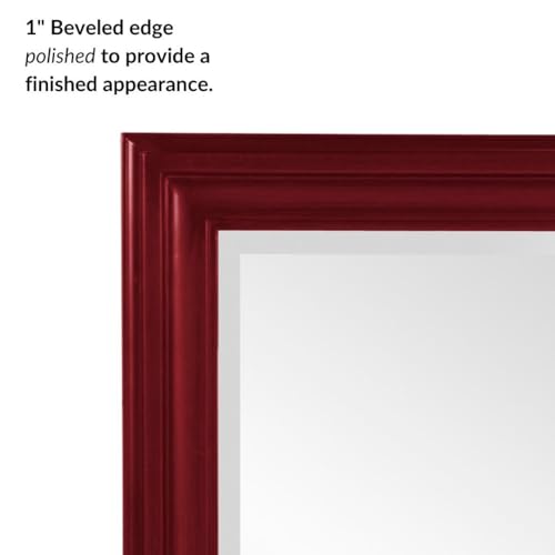 Image of Howard Elliott Collection George Rectangular Glossy Burgundy Wall Mirror, Rectangle Hanging Wood Framed Vanity Mirrors for Home Decor, Living Room, Bathroom, Bedroom, or Hallway, 24 x 36 Inch
