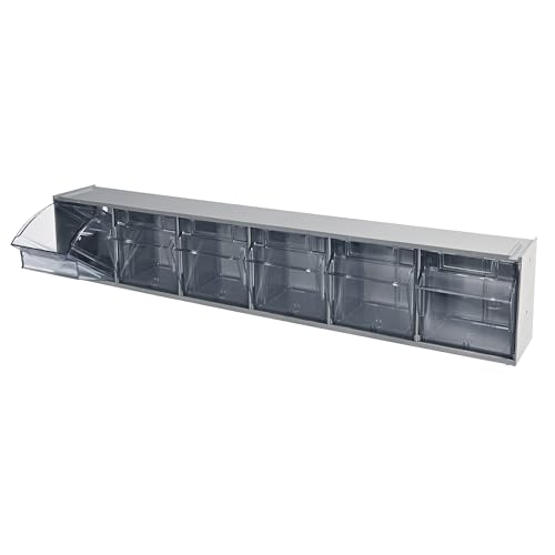 Deflecto Six-bin horizontal tilt bin storage system, 23-5/8w x 3-5/8d x 4-1/2h, Gray (20609B1PK)