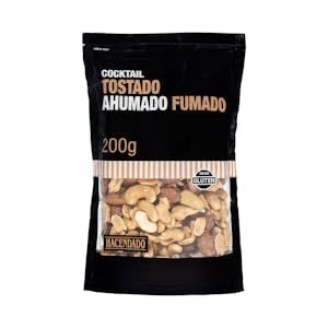 "Cocktail tostado y ahumado Hacendado compuesto por cacahuete, anacardo y almendra Paquete 200 g Pack 2"