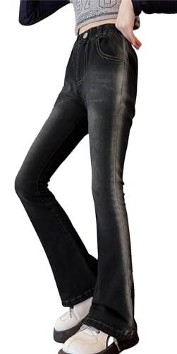 Happy Cherry Girls Casual Denim Pants High Waist Flare Leg Jeans with Pocket Ripped Frayed Split Hem Bell Bottom Jeans 5-15 Y