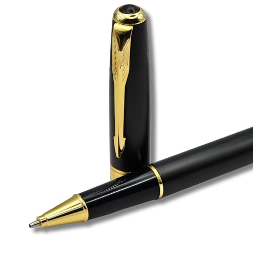 Image of Venti Gold Trim Roller Ball Pen| Black Body Color | Ink Color - Blue | Novel Gifts For Professionals | Premium Pens For Personal & Professional Use (831, Ball Point-Blue)