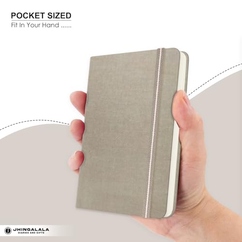 Image of Jhingalala Diaries - Fabric Cover Hardbound Pocket Journal Notebook I Fabric Series Journal Diary For Girls and Women I Pocket Diary With Elastic Closure I Size A6 I 192 Ruled Pages (Light Brown)