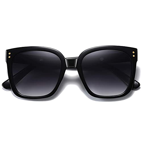 H HELMUT JUST Lunette de Soleil pour Femme de Forme Grand Carré avec Verres Polarisées pas Cher Noir