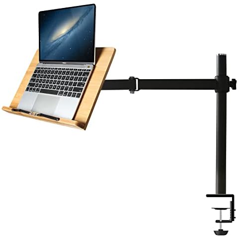 wishacc Book Stand Height Adjustable - X-Large Table Side Bamboo Reading Mount Holder with Clamp for Reading Hands Free, Desktop Cookbook Rest 15.4 x 11 inch Cover