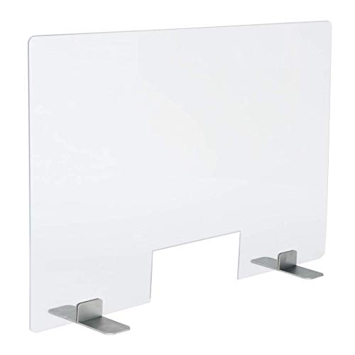 PLEXIDIRECT Spuckschutz Plexiglas Schutzwand Thekenaufsatz Trennwand mit Durchreiche Acrylglas Schutz, LEMI Edelstahl, 150 x 75 cm (BxH) Cover