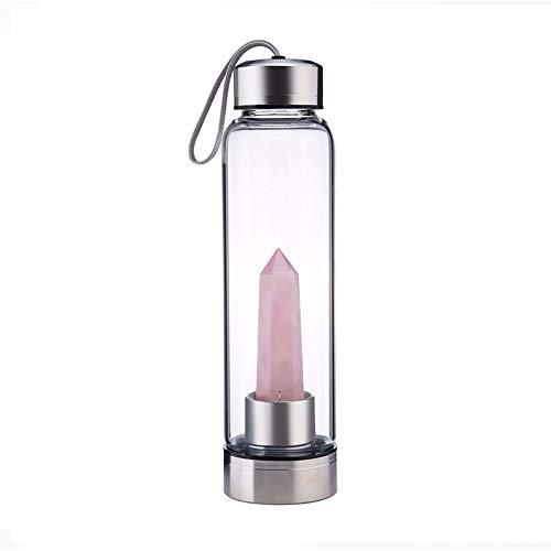 favourity-home Crystal Glass Water Bottle, Water Bottle with Gemstone Center Crystal Elixir Bottle Removable Gemstones and Protective Sleeve Creative Water Cup spa Tea Crystal Column Magic Wand