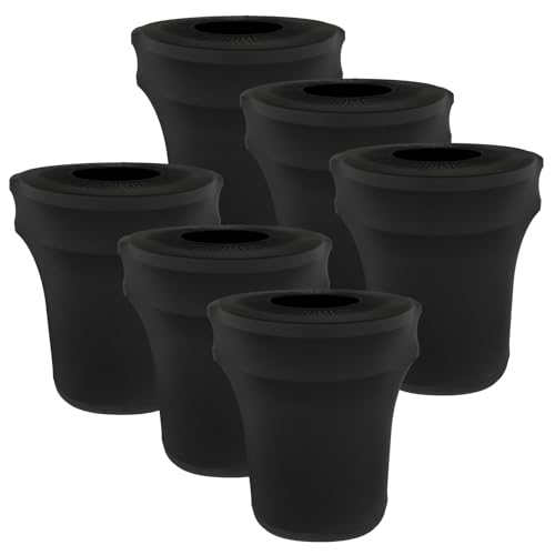 Image of BSTKEY 32 Gallon Stretch Spandex Trash Can Cover, 6 Pack Outdoor Fitted Waste Container Cover Round Garbage Can Covers for Wedding Party Fundraiser Decor, Without Trash Can (Black)