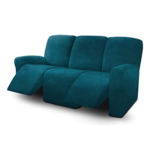 Ulticor 8-Pieces Recliner Sofa Covers Velvet Stretch Reclining Couch Covers For 3 Cushion Reclining Sofa Slipcovers Furniture Covers Thick Soft Washable (Deep Teal) #TOP4
