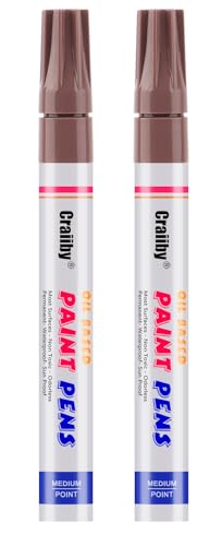 Brown Paint Markers 2 Pack Oil-Based Waterproof Quick Dry Permanent Paint Pen Set for Rocks Painting Wood Fabric Plastic Canvas Glass Mugs Metal Tire Stone DIY Craft
