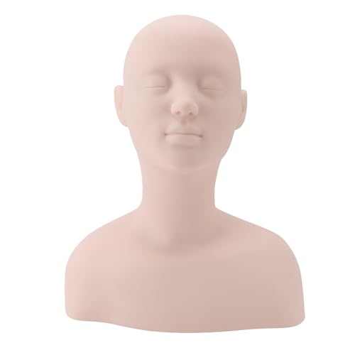 Mannequin Head with Shoulders Soft PVC Lifelike Display Manikin Head Bust for Makeup Massage Acupuncture Training Practice Beauty Skin Care 37 x 31.5 x 15.5cm