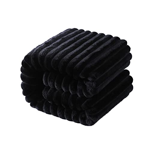 Image of NTBAY Plush Flannel Baby Blanket, Soft and Warm Toddler Blanket with Striped Texture for Stroller, Crib, Travel, 30x40 Inches, Black