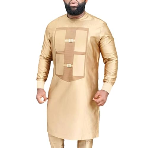 Vêtements Africains pour Hommes Dashiki Col Rond et Pantalon 2 Pièces
