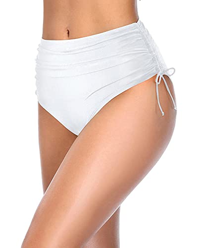 Image of Holipick Women's High Waisted Bikini Bottom | Tummy Control Ruched, Full Bum Coverage, Full Lining, Adjustable Drawstring Tie Side, Swimming, Beach