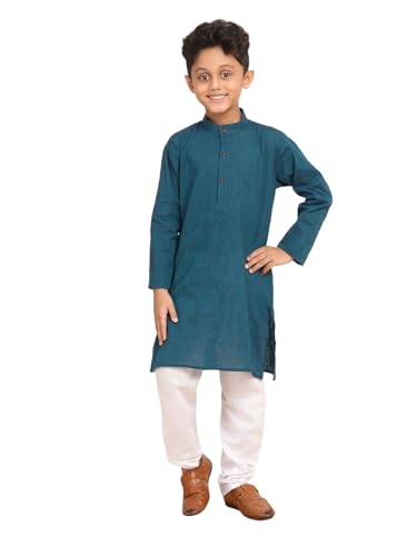 Baba & Baby boys traditional ethnic wear handloom cotton plain peacock green colour kurta pajama set (Peacock Green, 2-3 Years)