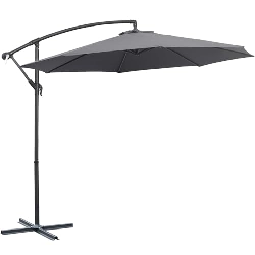 PALUPLUS Ombrellone da Giardino Decentrato colore Grigio, Misura 300x300x250 cm, Braccio Inclinabile in Acciaio con Manovella, 6 Stecche e Tessuto Poliestere, ombrello per piscina, terrazzo -816