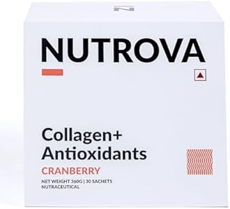 NUTROVA Collagen+Antioxidants Supplement - of Marine Collagen Powder for Men & Women,Increases Skin Hydration,Reduces Skin Damage,Supports Healthy Skin,Hair & Nails,Cranberry, 1 count,30 Servings