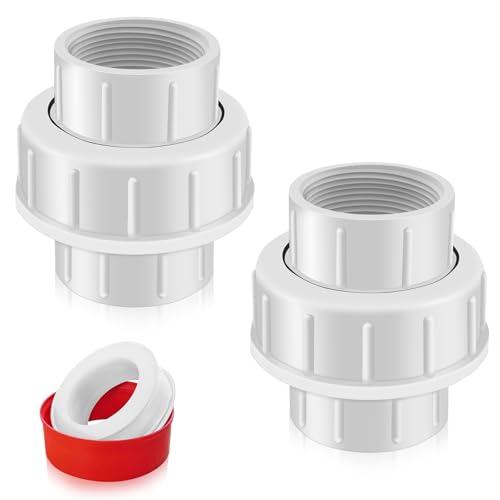 FANOVO 2 inch PVC Threaded Union, 2pcs Schedule 40 Double Female NPT Union Pipe Couplings, White Plastic Coupler Joint Connector Adapter Fitting, for Swimming Pool Sand Filter and Pump Applications