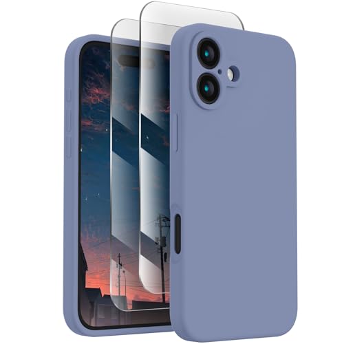 Image of FireNova Designed for iPhone 16 Case, Silicone Upgraded [Camera Protection] Phone Case, Soft Anti-Scratch Microfiber Lining Inside, 6.1 inch, Lavender Gray