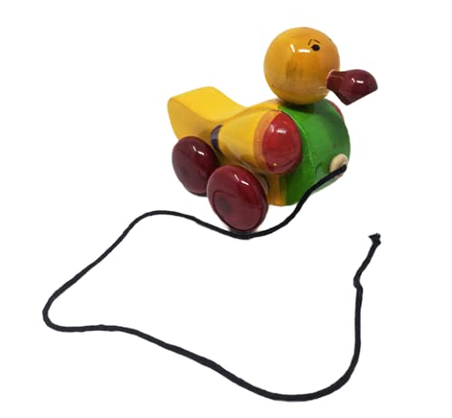 Image of A&A Kreative Box Wooden Pull Along Toy Encourage Walking, Build Gross Motor Skills and Hand-Eye Coordination Handcrafted by Indian Artisans for Kids Toddlers (Dukloo Duck)