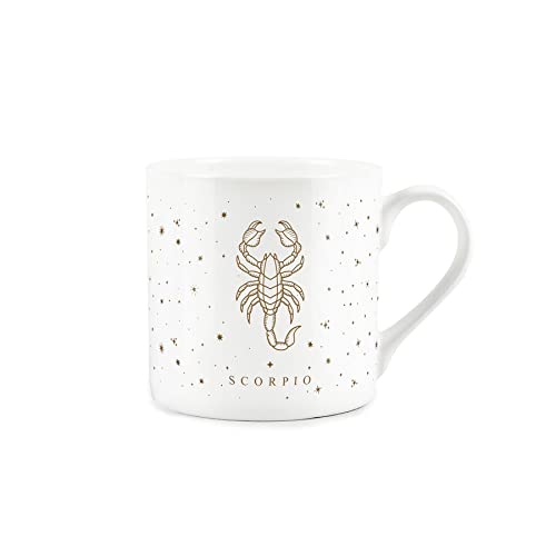 Purely Home Scorpio Gold Star Sign Mug - Fine Bone China White Mug Coffee/Tea Present Zodiac Gift
