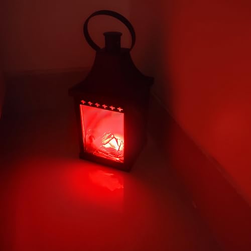 Image of Portable 25CM Artificial Fireplace LED Lamp with Realistic Flame Effect Hanging Lantern for Living Room, Bedroom, Indoor Decoration Electric Faux Fire Place Battery Operated Black