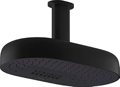 KOHLER 26295-BL Statement 14 Inch Multi-Function Rain Shower Head, 14" Fixed Oblong Rainfall Showerhead, 2.5 GPM, Matte Black