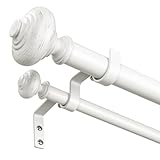 White Double Curtain Rods for Windows 72 to 144 inch, Farmhouse Vintage Decorative 1 Inch Adjustable Long Dual Curtain Rod, Heavy Duty Boho Double Drapery Pole with Antique White Grain Finial