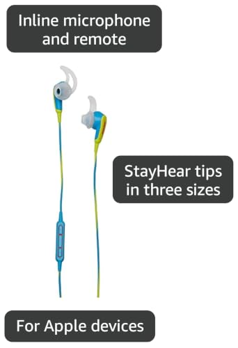 Image of Bose SoundSport in-Ear Headphones for Apple Devices - Neon Blue, Sweat-Resistant, Inline Mic /Remote (Renewed)