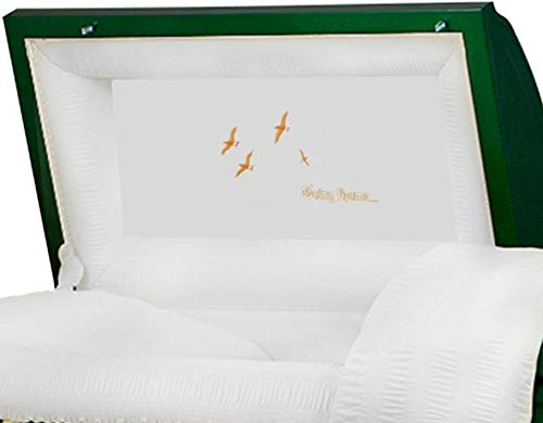 Titan Casket Orion Panel Collection (Hunter Green, Going Home) Handcrafted Funeral Casket - Made In Usa - Hunter Green With White Crepe Interior & 'Going Home' Head Panel #TOP1
