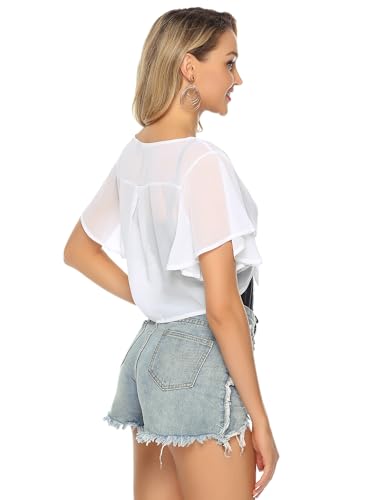 iClosam Women Tie Front Chiffon Shrug Short Sleeve Cropped Sheer Bolero Shrug Cardigan4