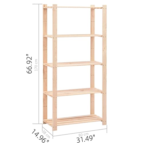 Freestanding Organizing Shelf Solid Pinewood Wood Slatted Standing Shelf Unit Utility Unfinished Wooden Display Rack For Living Room, Garage, Basement, Farmhouse (Wood, 5-Tier, 31.5"X15"X66.9") #TOP1