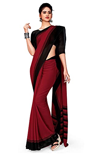 Buy Uniform Sarees Corp Maroon Black Premium Georgette Plain Border  Housekeeping Uniform Sarees for Cleaning Staff (1630-J) at Amazon.in