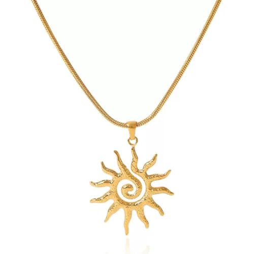 Wasserfeste Edelstahl Kette Sonne Damen, Kette Sonne Damen - Gold Vergoldet Halskette mit Sun Anhänger, Verstellbar Sonnenkette Goldkette Wasserfest für Frauen Mädchen Geschenke