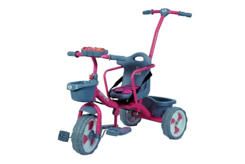 Image of ViniToys Sparx PH Baby Tricycle for Kids 1 to 5 Years with Removable Parental Control Handle, Safety Guard, Seat Belt, Footrest, Music, Storage Baskets and Wide Grip Wheels (Pink, Sparx PH)