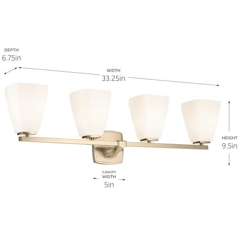 Image of Kichler Marant 4-Light Bathroom Vanity Light Fixture with Opal Glass, 33.25 inch Modern Wall Mount Lighting Over Mirror in Champagne Bronze for Powder Room (33.25 inch W x 9.5 inch H), 55217CPZ