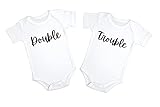 Double Trouble Pregnancy Announcement Bodysuit | Twins Baby Announcement Jumpsuit | Set of 2...