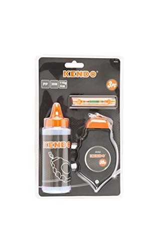 Kendo Schlagschnurset – 3-teilig – Länge: 30 m – Mit Edelstahlhaken und Wasserwaage – Blaue Kreide zum Nachfüllen