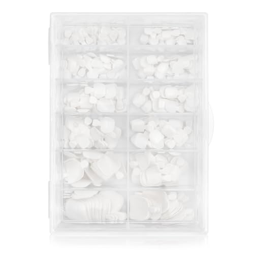 240 PCS Gmlawsc White Press-On Toenails Set for Women Short Square Acrylic Fake Toe Nails with Glue Tabs Full Cover Artificial Toenail Tips in 12 Sizes