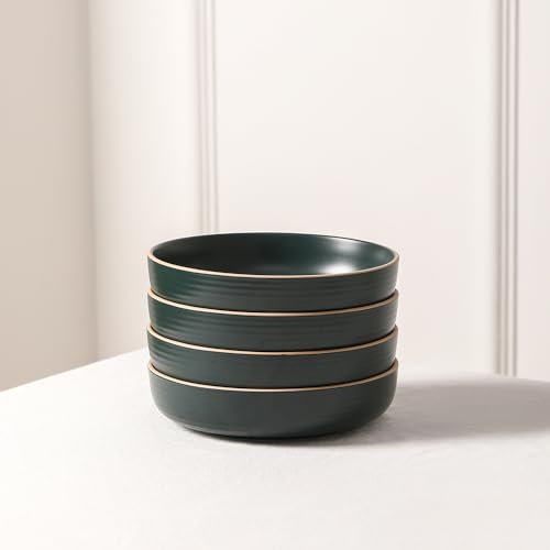 Image of Stone Lain Lauren Modern Stoneware 16-piece Round Dinnerware Set, Plates and Bowls Set, Dish set for 4, Dark Green