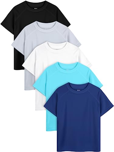 Poroka 5 Pack Boys' Rash Guard Youth Boys Upf 50+ Short Sleeve Swim Shirts Teenage Boy Quick-Dry Water Surf Swim Shirt #TOP28