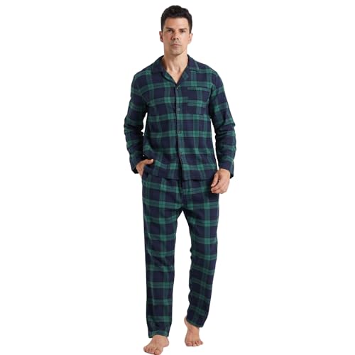 LANBAOSI Flannel Pajamas for Men Set Long Sleeve Soft Cotton Loungewear Sleepwear Plaid Shirt Pants Pjs Top Bottom