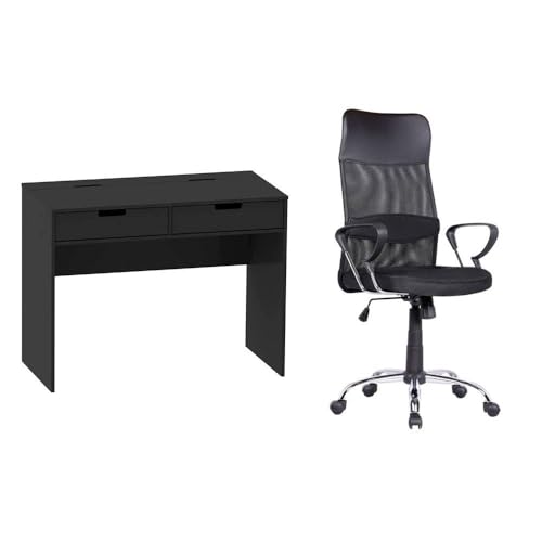 Conjunto de Mesa New com Cadeira de Escritório Diretor Giratória Vancouver Ii com Braços Preta