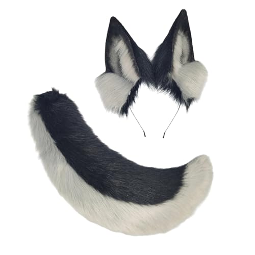 Asukohu 2ピース 動物 コスプレ コスチューム フェイクファー オオカミ 猫 キツネ しっぽ 猫 耳 ヘッドバンド ハロウィン パーティー コスチューム アクセサリー 動物 コスプレ