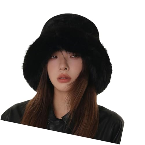 QERPON Women Fleece Lined Fisherman Hat Winter Warm Plush Bucket Hat for Outdoor Fashion Headwear Accessory for Cold Weather Black