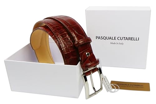Image of Men's Italian Crocodile Embossed Leather Belt | Genuine Italian leather. Refined crocodile embossed texture. 35mm (1.38 inch) dress width. Handmade in Italy. Gift boxed.