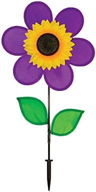 In the Breeze 12 Inch Purple Sunflower Wind Spinner with Leaves - Includes Ground Stake - Colorful Flower for Your Yard and Garden