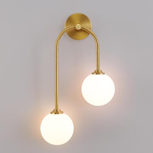 Aplique de Pared de Vidrio de 2 Luces, lámpara de Pared de latón con Pantalla de Globo, Aplique de Pared nórdico Moderno con Casquillo G9, iluminación de Pared para Sala de Estar, Pasillo, dormit