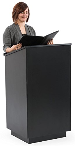45.5" Tall Podium With Locking Cabinet, Inner Shelf, 25" Wide Angled Surface With Lip (Black) #TOP5