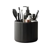 Modern Black Ribbed Makeup Brush CombToiletries Holder, Round Organizer for the Bathroom or Bedroom Matte Finish, 16 x 16 x 13 cm
