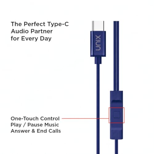Image of Unix JAMZ Type-C Earphones with 10mm Dynamic Driver, Super Bass Boosted Sound, in-Ear Headphones with Mic, 1.2m Cable, Noise Isolation Earbuds for Android Phones, Tablets & Type-C Devices - Blue
